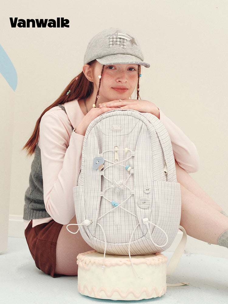 Vanwalk Journal House Drawstring Plaid Backpack