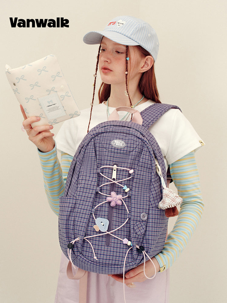 Vanwalk Journal House Drawstring Plaid Backpack