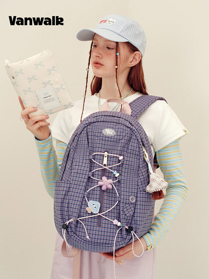 Vanwalk Journal House Drawstring Plaid Backpack