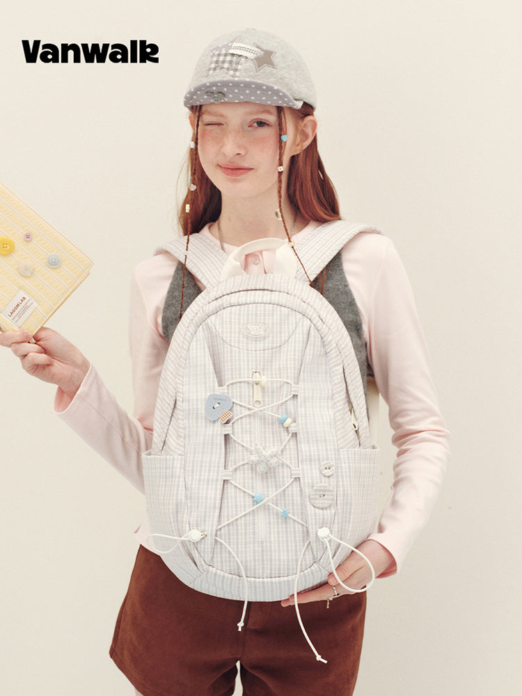 Vanwalk Journal House Drawstring Plaid Backpack