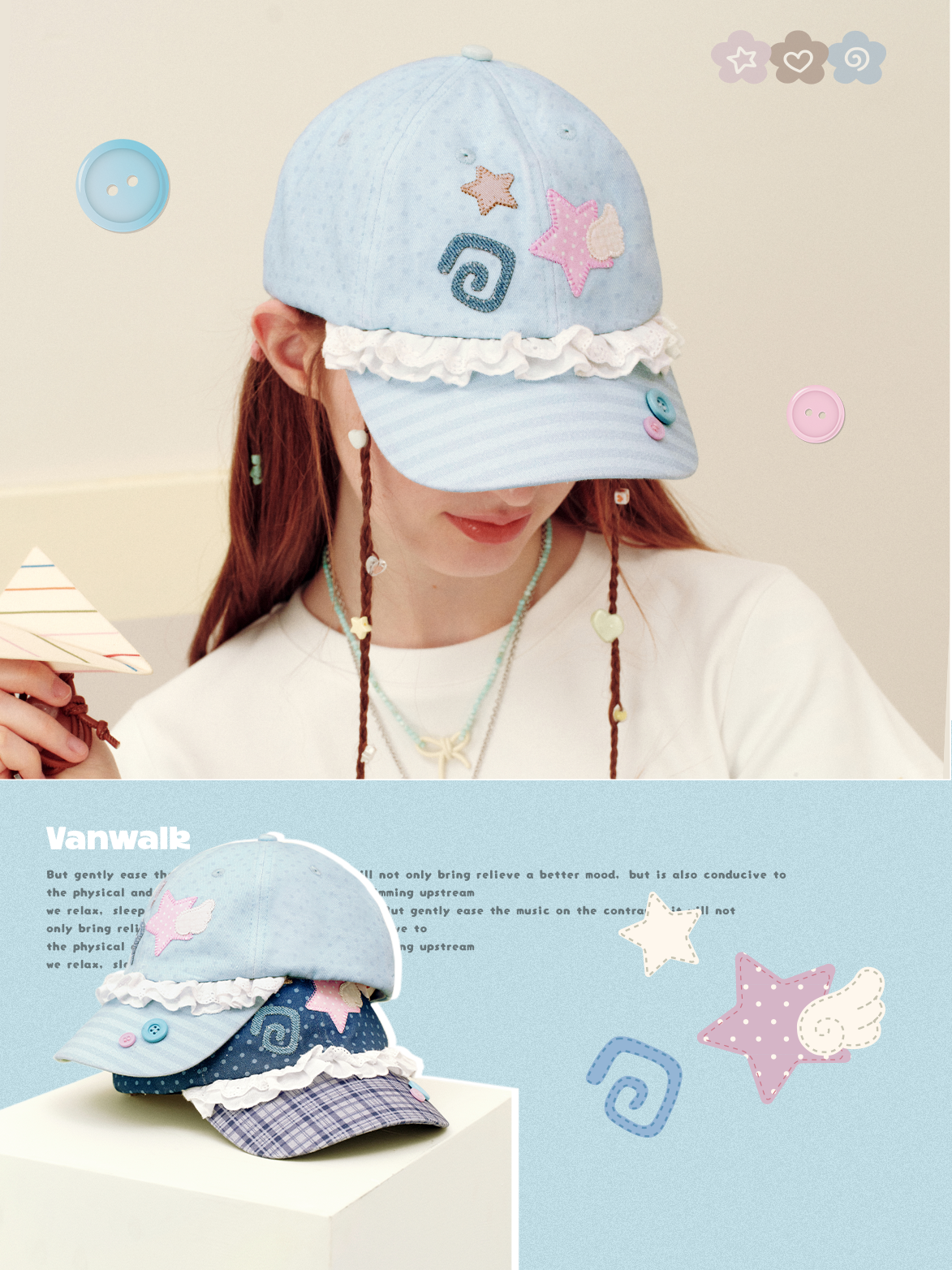 Vanwalk Journal House Sweet Lace Trim Baseball Cap | Hat | Three Fleas
