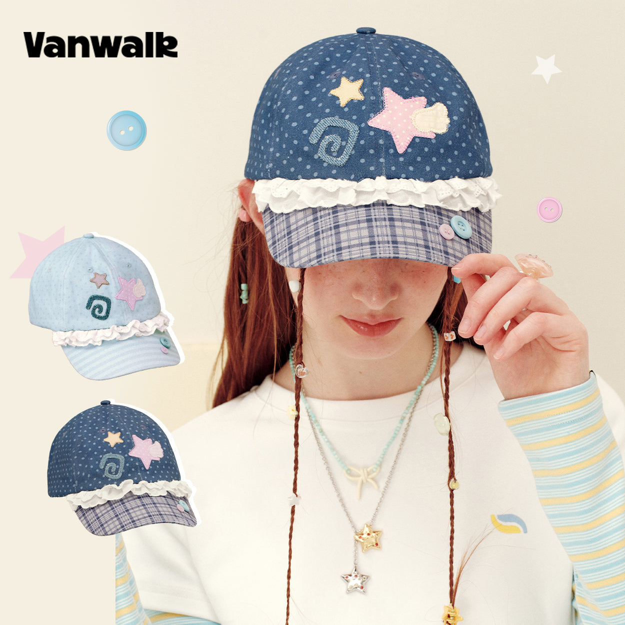 Vanwalk Journal House Sweet Lace Trim Baseball Cap | Hat | Three Fleas