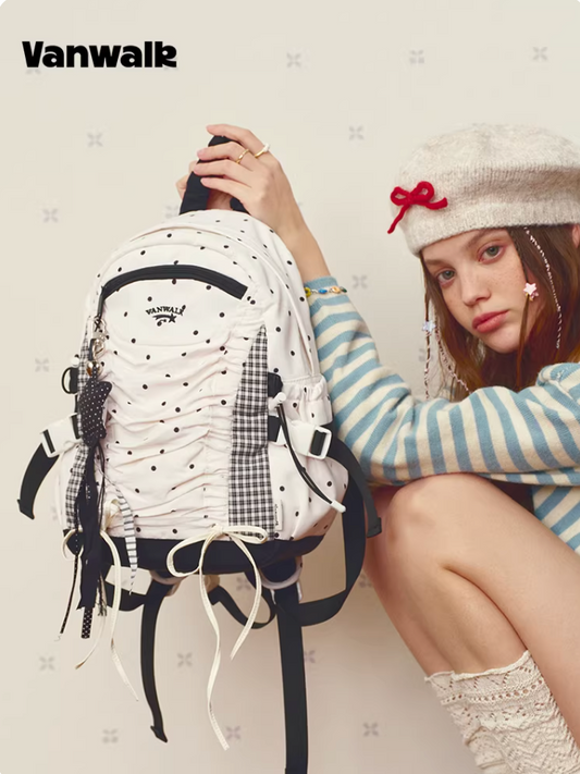 Vanwalk Mochi Series Drawstring Ruched Bow Backpack
