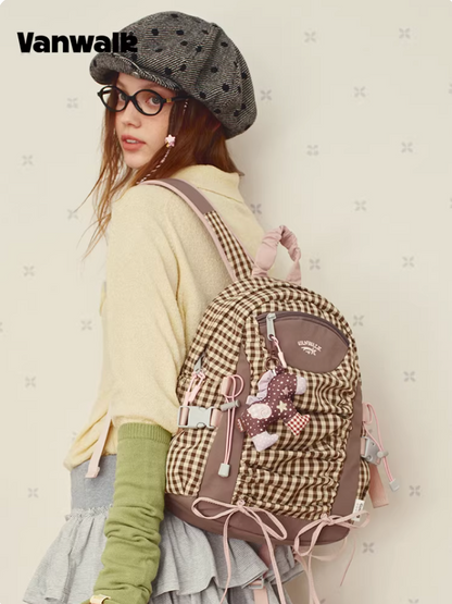 Vanwalk Mochi Series Drawstring Ruched Bow Backpack