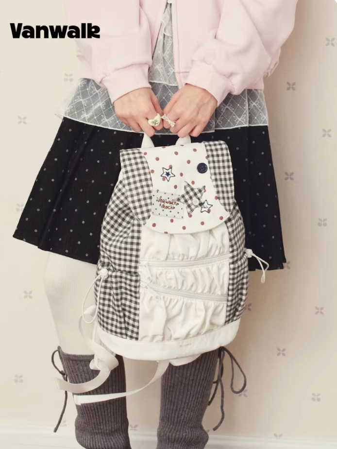 Vanwalk Mochi Series Star Patch Drawstring Ruched Backpack