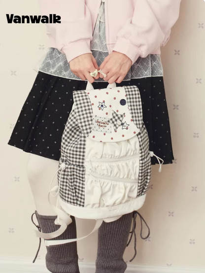 Vanwalk Mochi Series Star Patch Drawstring Ruched Backpack
