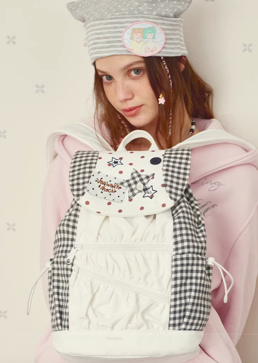 Vanwalk Mochi Series Star Patch Drawstring Ruched Backpack