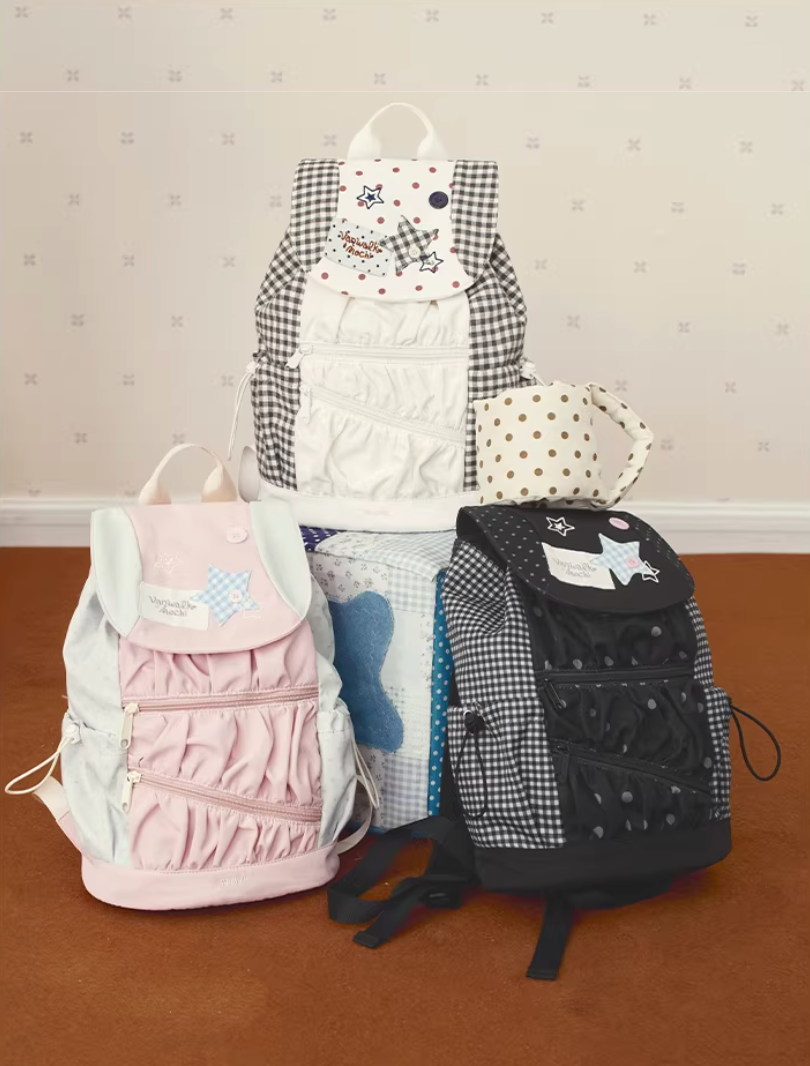 Vanwalk Mochi Series Star Patch Drawstring Ruched Backpack