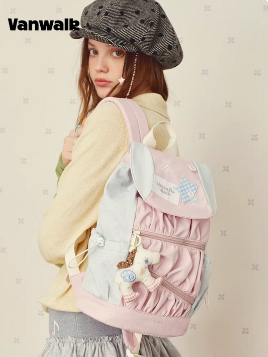 Vanwalk Mochi Series Star Patch Drawstring Ruched Backpack