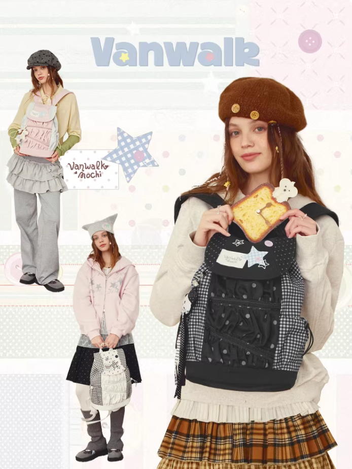 Vanwalk Mochi Series Star Patch Drawstring Ruched Backpack