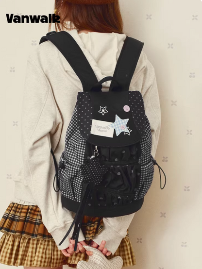 Vanwalk Mochi Series Star Patch Drawstring Ruched Backpack
