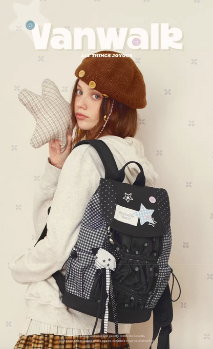 Vanwalk Mochi Series Star Patch Drawstring Ruched Backpack