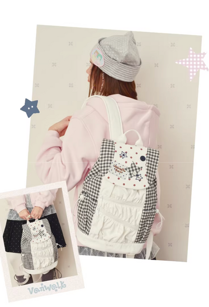 Vanwalk Mochi Series Star Patch Drawstring Ruched Backpack