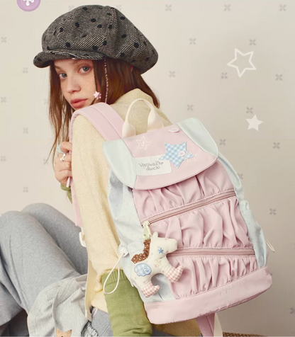 Vanwalk Mochi Series Star Patch Drawstring Ruched Backpack