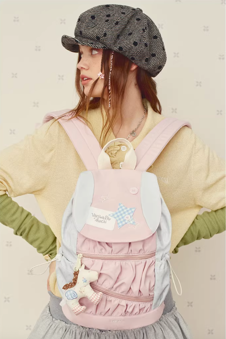 Vanwalk Mochi Series Star Patch Drawstring Ruched Backpack