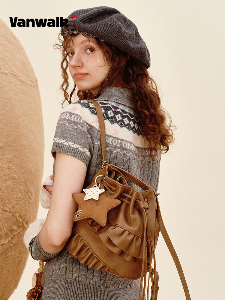 Vanwalk Pinecone Tribe Drawstring Bucket Backpack