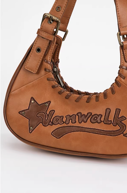 Vanwalk Pinecone Tribe Plaid Crescent Hobo Bag