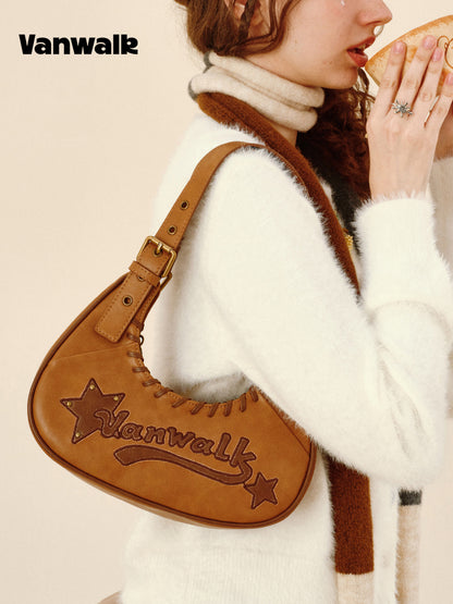 Vanwalk Pinecone Tribe Plaid Crescent Hobo Bag