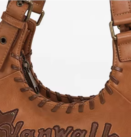 Vanwalk Pinecone Tribe Plaid Crescent Hobo Bag