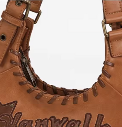 Vanwalk Pinecone Tribe Plaid Crescent Hobo Bag