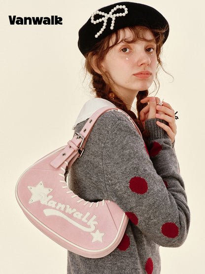 Vanwalk Pinecone Tribe Plaid Crescent Hobo Bag