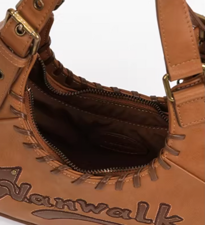 Vanwalk Pinecone Tribe Plaid Crescent Hobo Bag