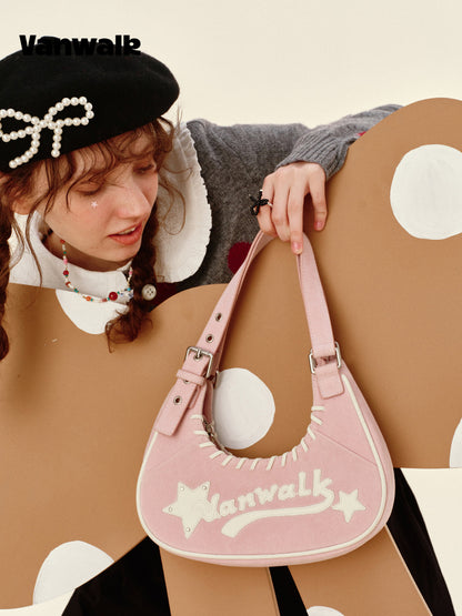 Vanwalk Pinecone Tribe Plaid Crescent Hobo Bag