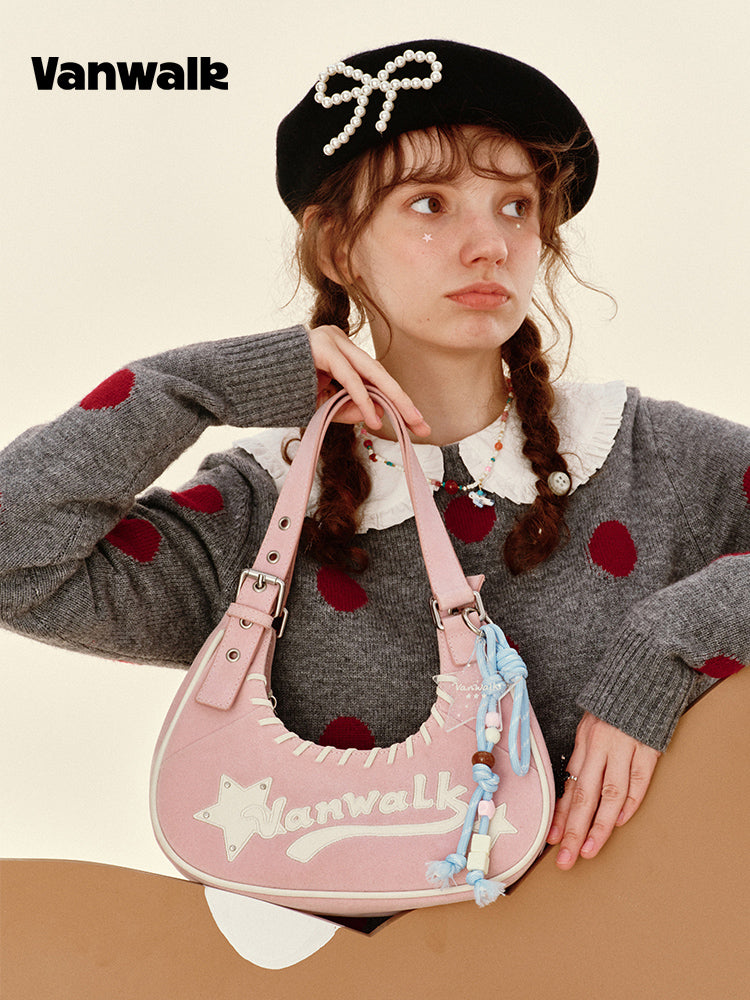 Vanwalk Pinecone Tribe Plaid Crescent Hobo Bag