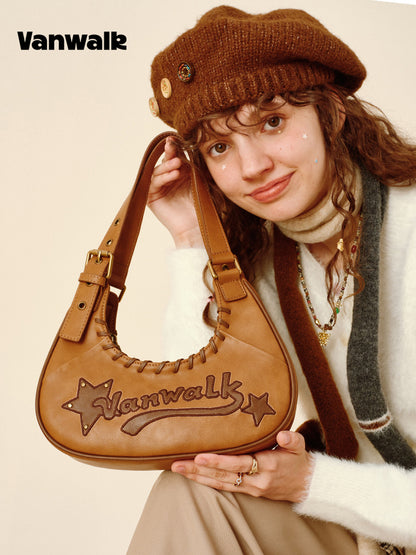 Vanwalk Pinecone Tribe Plaid Crescent Hobo Bag
