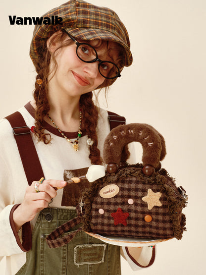 Vanwalk Pinecone Tribe Plush Boston Crossbody Bag