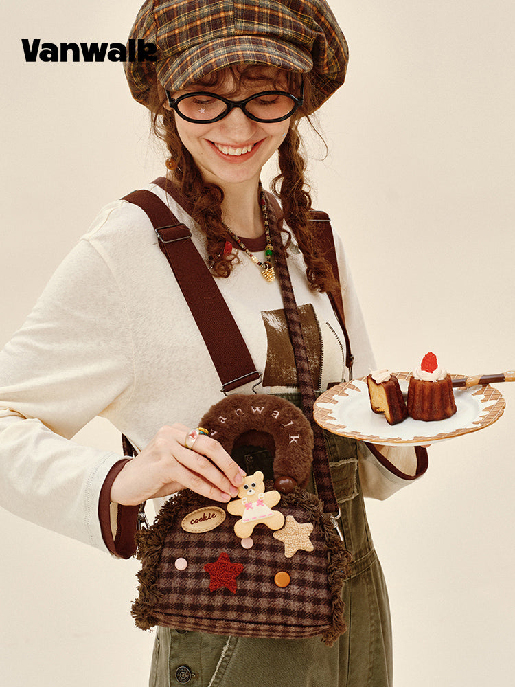 Vanwalk Pinecone Tribe Plush Boston Crossbody Bag