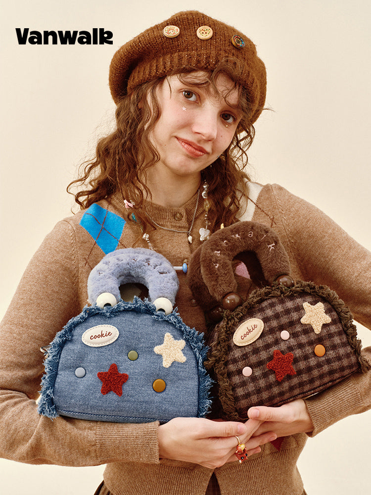 Vanwalk Pinecone Tribe Plush Boston Crossbody Bag