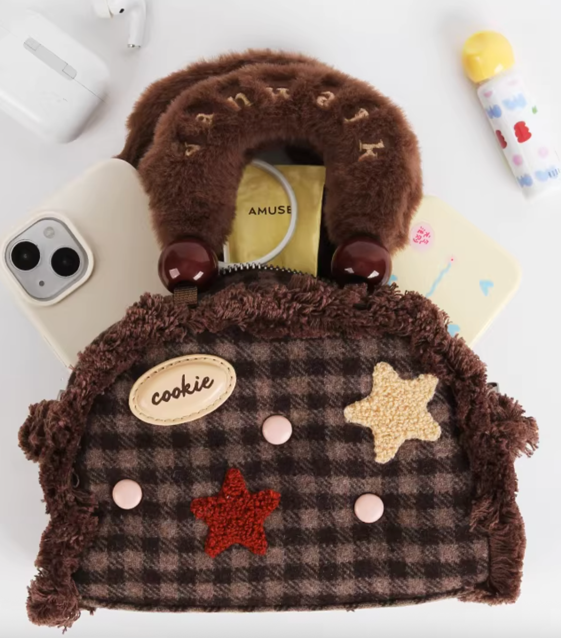 Vanwalk Pinecone Tribe Plush Boston Crossbody Bag