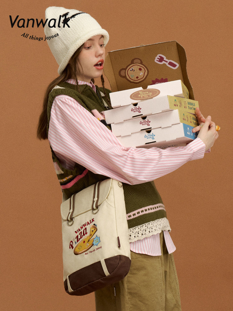 Vanwalk Pizza Series Vintage Patchwork Messenger Bag