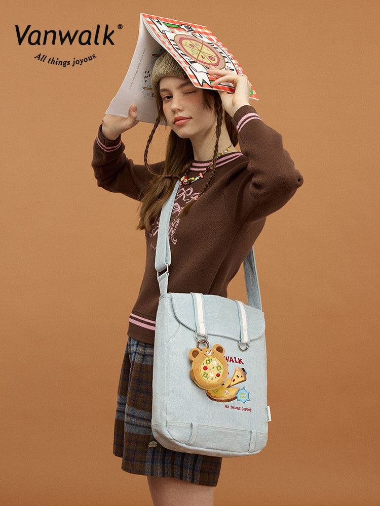 Vanwalk Pizza Series Vintage Patchwork Messenger Bag