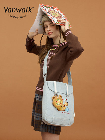 Vanwalk Pizza Series Vintage Patchwork Messenger Bag