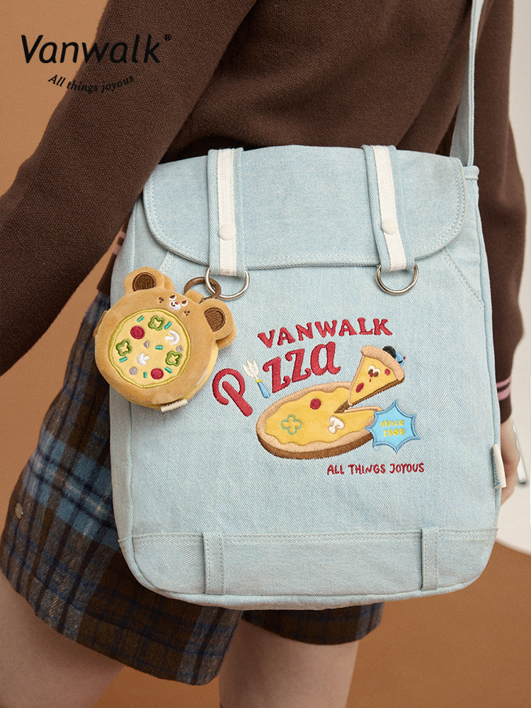 Vanwalk Pizza Series Vintage Patchwork Messenger Bag