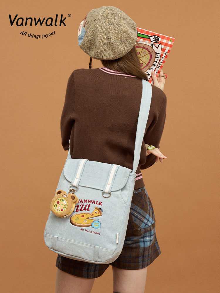 Vanwalk Pizza Series Vintage Patchwork Messenger Bag