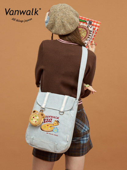 Vanwalk Pizza Series Vintage Patchwork Messenger Bag