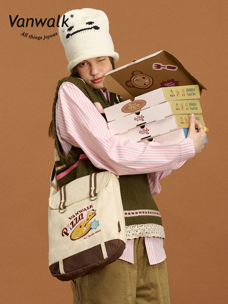Vanwalk Pizza Series Vintage Patchwork Messenger Bag