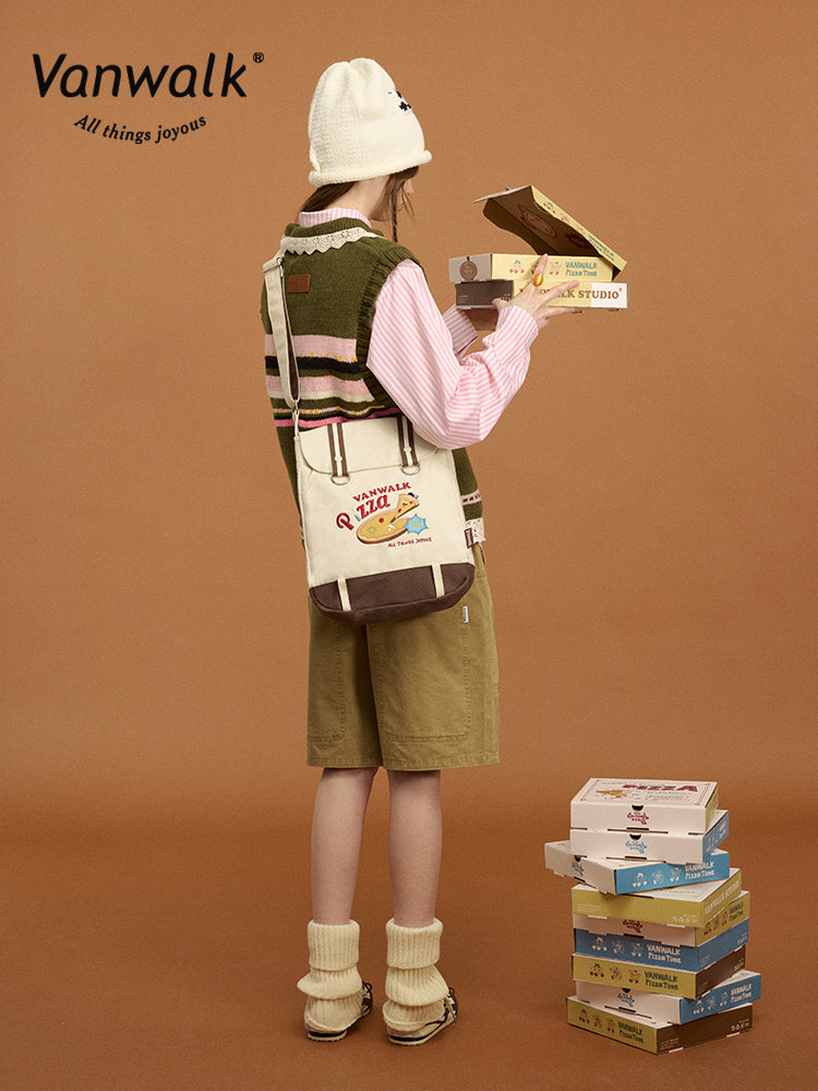 Vanwalk Pizza Series Vintage Patchwork Messenger Bag