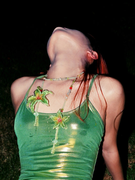 Verdant Lily Tassel Beaded Necklace