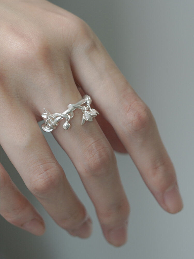 Vine Flower Silver Ring