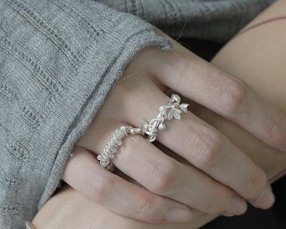 Vine Flower Silver Ring