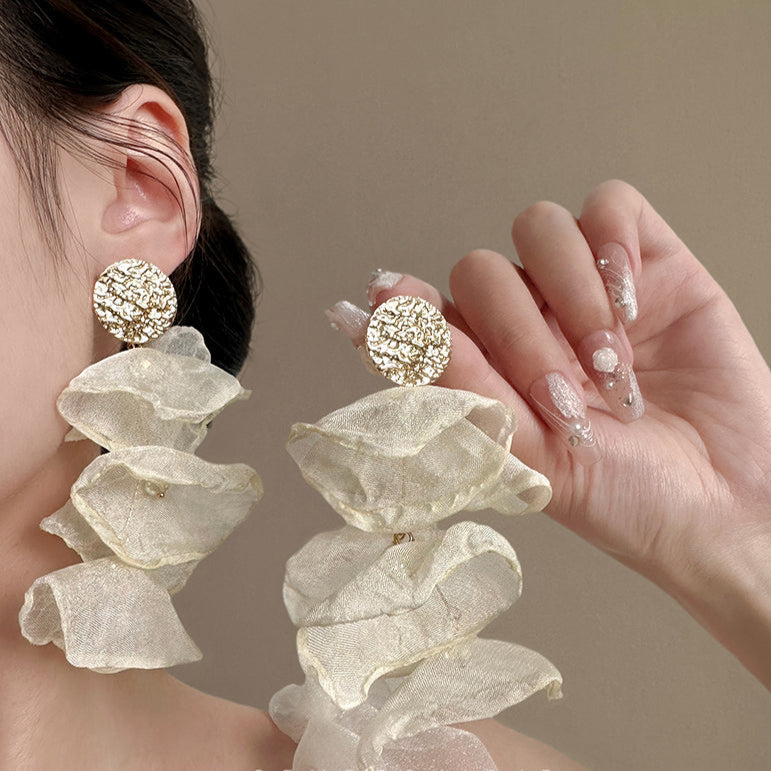 Vintage Beige Chiffon Earrings