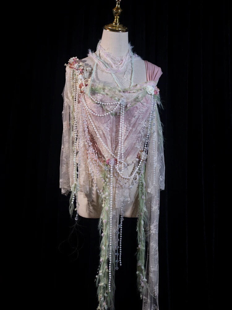 Vintage Fairycore Pearl Beaded Layered Tulle Dress | Cosplay Costume | Three Fleas Vintage Fairycore Pearl Beaded Layered Tulle Dress | Cosplay Costume | Three Fleas