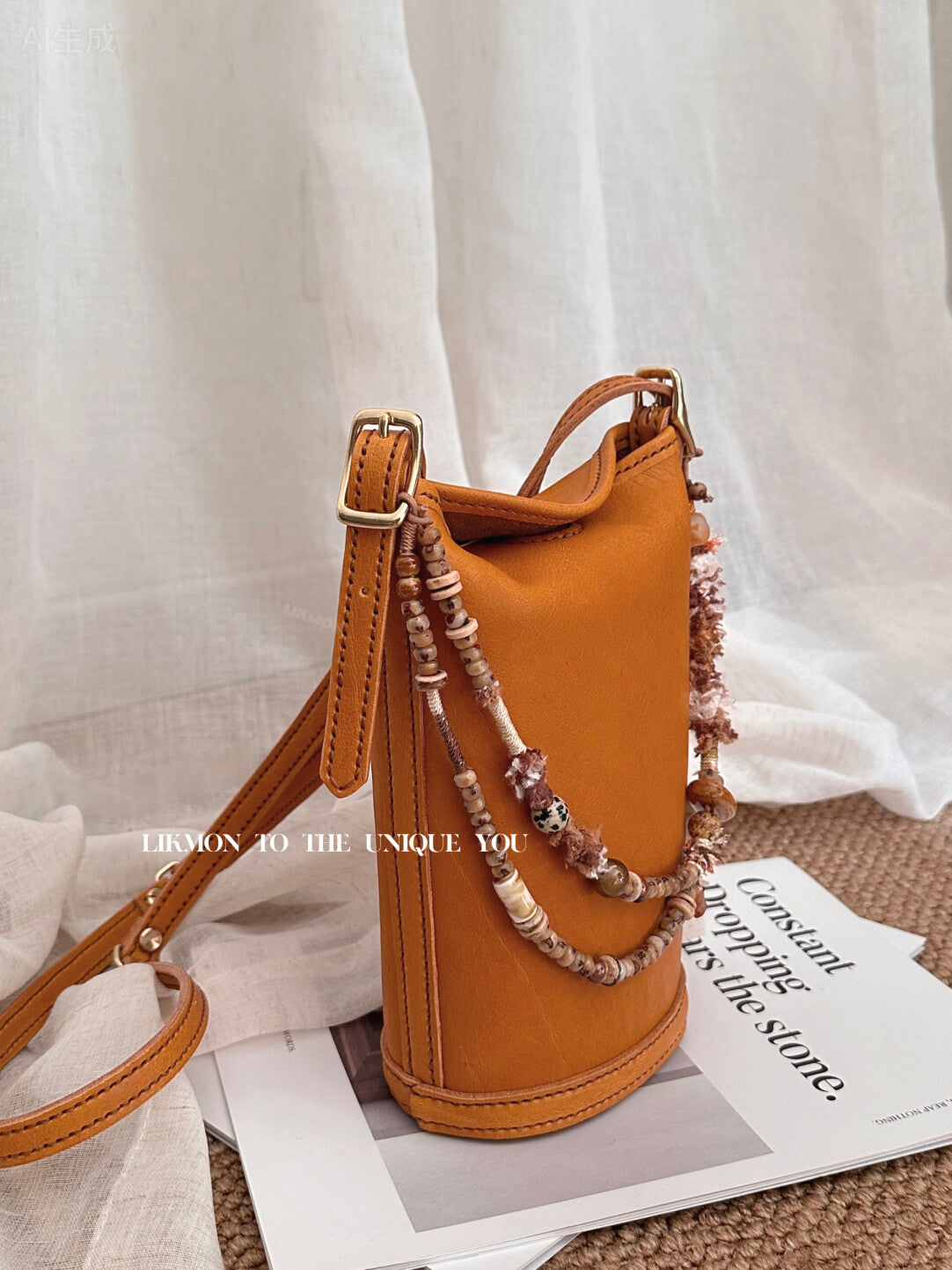 Vintage Honey Veg-Tan Leather Mini Crossbody | Bag | Three Fleas