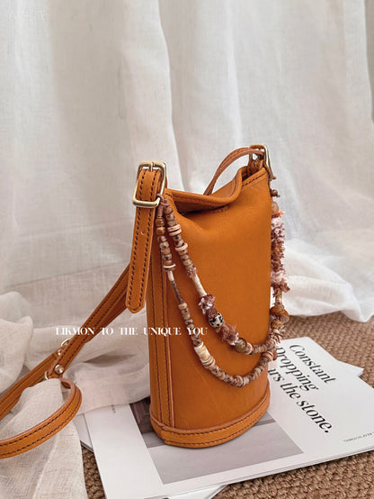 Vintage Honey Veg-Tan Leather Mini Crossbody | Bag | Three Fleas