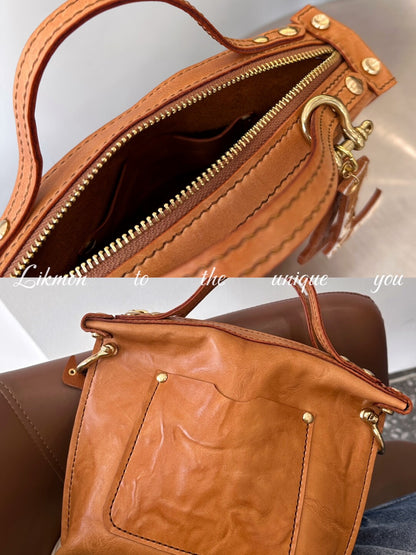 Vintage Honey Veg-Tan Leather Mini Tote | Bag | Three Fleas