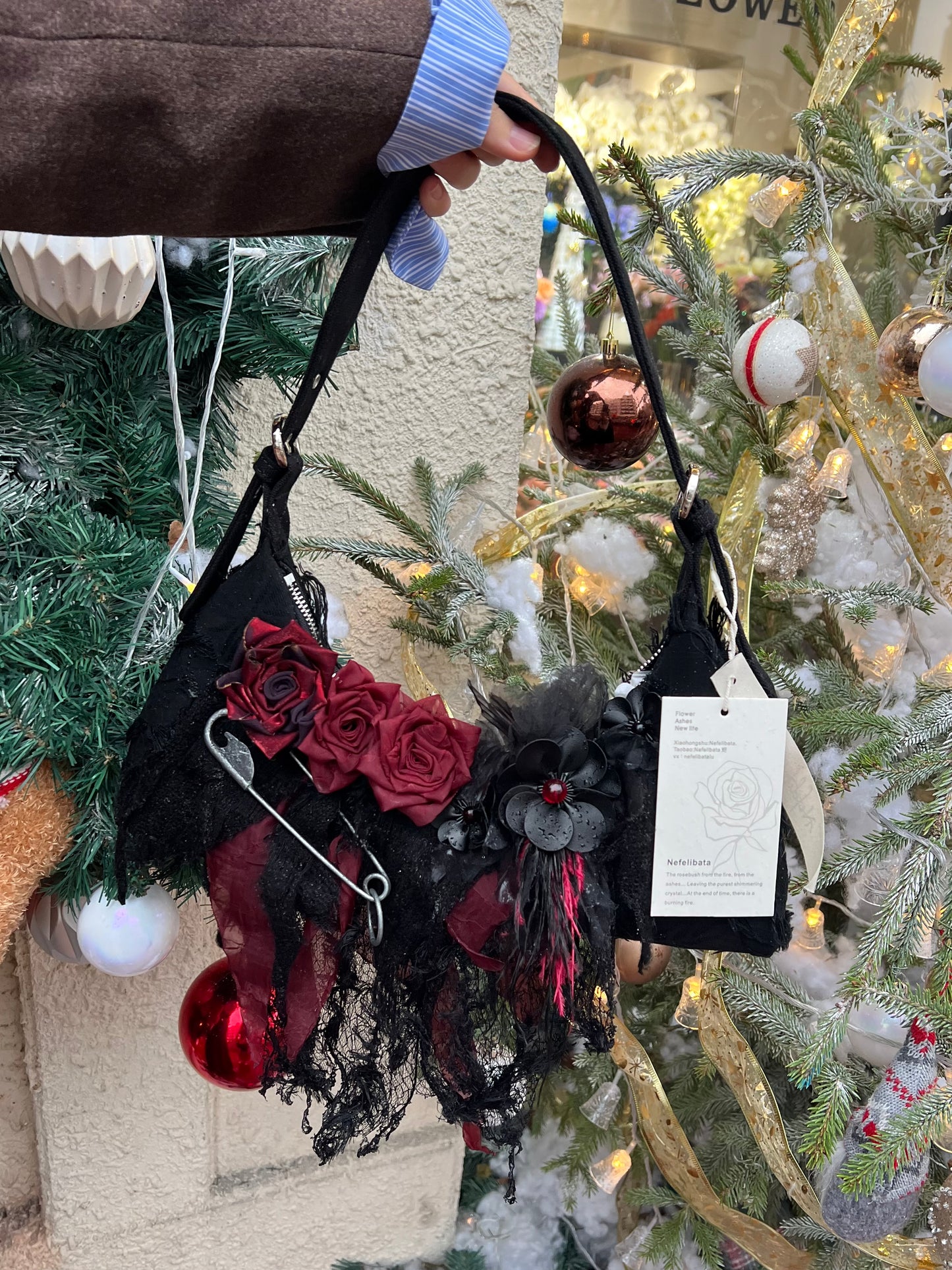 Vintage Lace Rose Baguette Bag